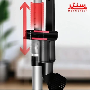 نمای نزدیک از تنظیم ارتفاع دسته جاروبرقی با استفاده از قفل مکانیکی.